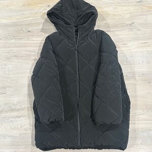 Girls Black Quilted Hooded Jacket